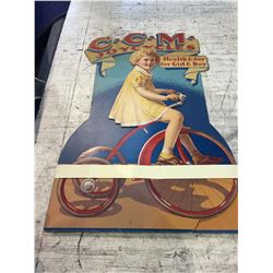 VINTAGE 1940-50S CCM JOY CYCLES HEALTH AND JOY FOR GIRL AND BOY CARDBOARD BICYCLE ADVERTISEMENT