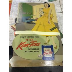 VINTAGE 1940-50S SUPER CHEM-TONE LATEX WALL PAINT CARDBOARD ADVERTISEMENT SIGN
