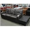 Image 1 : BROWN LEATHER RECLINING SOFA WITH LEATHER FOOTSTOOL OTTOMAN