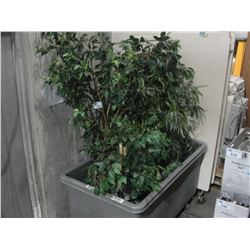 GROUP OF 7 ARTIFICIAL TREES AND PLANTS - GREY ROLLING BIN NOT INCLUDED