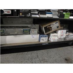 SHELF LOT OF ASSORTED LIGHTING, DOOR LOCKS, FAUCETS, ETC