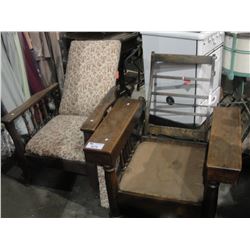 2 EARLY 1900S OAK MORRIS CHAIRS - ONE IS MISSING CUSHIONS