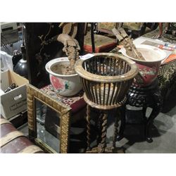 GROUP OF ASSORTED DECORATIVE HOUSEHOLD ITEMS; ORIENTAL CARVED PANEL, CARVED BIRD OF PREY, FERN