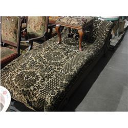 ANTIQUE FEINTING COUCH AND AN UPHOLSTERED FOOTSTOOL