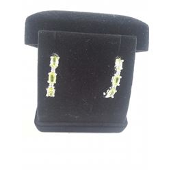 BRAND NEW STERLING SILVER PERIDOT 1/2HOOP EARRINGS SET WITH 4 DIAMONDS. INCLUDES $400 CERTIFICATE