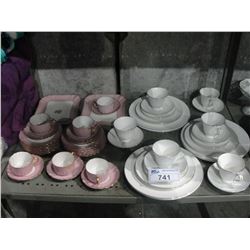 WHITE WEDGEWOOD ENGLAND DINNER WARE SET AND A LIMOGES FRANCE PINK AND WHITE PARTIAL DINNER WARE SET