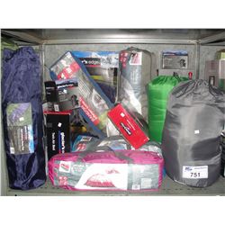 SHELF LOT OF ASSORTED CAMPING GEAR