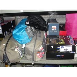SHELF LOT OF ASSORTED CAMPING GEAR