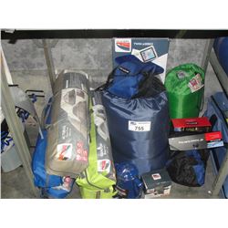 SHELF LOT OF ASSORTED CAMPING GEAR