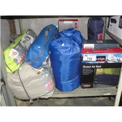 SHELF LOT OF ASSORTED CAMPING GEAR
