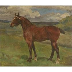 H*** B*** A Chestnut Horse in a Landscape, oil on canvas, indistinctly  signed and dated, 63 x 75...