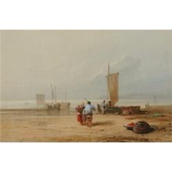 Thomas Miles Richardson Junr, preparing the boats, watercolour heightened with bodycolour, signed...