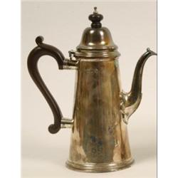 A Silver Coffee Pot, of tapering cylindrical form, with wooden handle and finial, London 1977, 25...