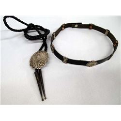 Navajo Sterling Silver Concho Bolo Tie and Band