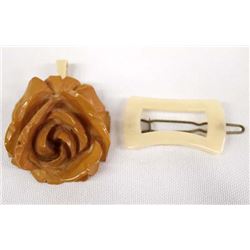 Vintage 1930s Butterscotch Bakelite Rose Pendant