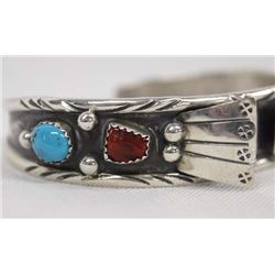 Navajo Silver Turquoise Coral Watch Band, Castillo