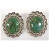 Image 1 : Navajo Silver and Green Turquoise Earrings