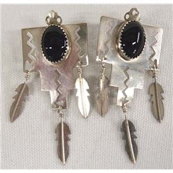 Navajo Sterling Silver Onyx Clip-On Earrings