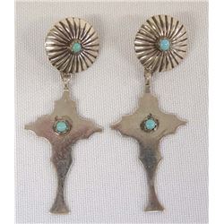 Navajo Sterling Silver Turquoise Cross Earrings