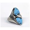 Image 2 : Zuni Sterling Carved Turquoise Leaf Ring, Sz 12.5
