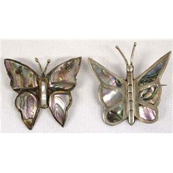 2 Mexican Sterling Silver Abalone Butterfly Pins