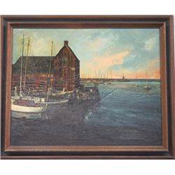 Original Oil of a Harbor Scene by Maggie Garton