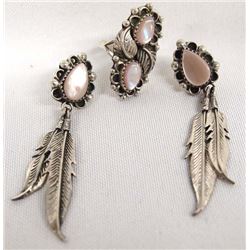 Navajo Silver Mother of Pearl Earrings & Ring