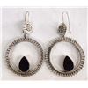 Image 1 : Large Sterling Silver Onyx Hoop Earrings