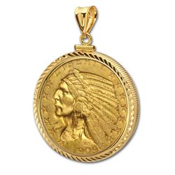 One $5 Indian Gold Half Eagle Pendant 14K Gold