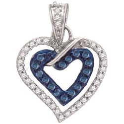 Genuine 10K White Gold Jewelry 0.26 ctw White Diamond & Blue Diamond Pendant - SKU#JSC87086