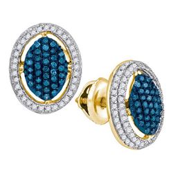 Genuine 10K Yellow Gold Jewelry 0.55 ctw White Diamond & Blue Diamond Earrings - SKU#JSC89032