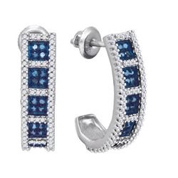 Genuine 10K White Gold Jewelry 0.95 ctw White Diamond & Blue Diamond Earrings - SKU#JSC87054