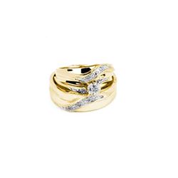 Genuine 10K Yellow Gold Jewelry 0.15 ctw Diamond Trio Ring Set - SKU#JSC14860