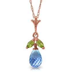 Genuine 14KT Rose Gold 1.7 ctw Blue Topaz & Peridot Necklace - SKU#-JGG92275