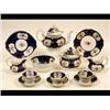Image 1 : A Victorian Staffordshire Pottery Tea Service, painted floral vignettes on a dark blue ground (so...