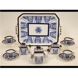 A Victorian Coalport Cabaret Set, with butterfly finials and handles (repair to tray)  See illust...