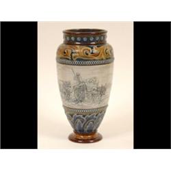 A Doulton Lambeth Vase, by Hannah Barlow, decorated a farmer, donkey, cart and cattle, 25 cm  See...