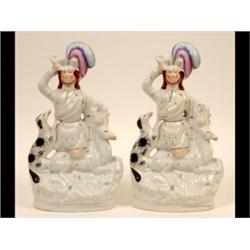 A Pair of Victorian Staffordshire Pottery Huntsmen Groups, with dogs and stags, 36 cm (2)  See il...