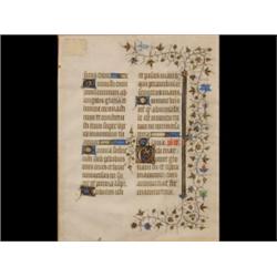 MS: A Vellum Page, with illuminated border, bears a label on the reverse "School of Paris, first...