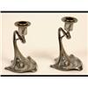 Image 1 : A Pair of WMF Pewter Candlesticks, on shaped triangular bases, No 329, 13 cm (2)  See illustratio...