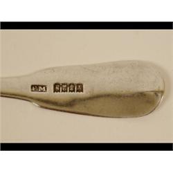 A Set of Six George III Irish Silver Fiddle Pattern Teaspoons, with rat tails, initialed, makers...
