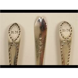 A Set of Six Late 18th Century Irish Silver Teaspoons, initialed, with bright cut decoration, pos...