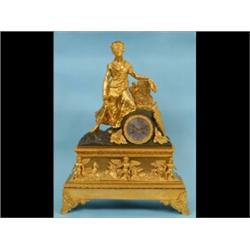 A 19th Century French Clock, the 8.5 cm diameter dial with Roman numerals, fitted an 8 day moveme...
