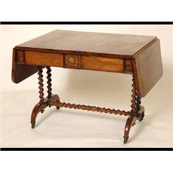 An Early 19th Century Rosewood Sofa Table, with two frieze drawers, on barley twist legs and down...