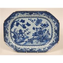 An Early 19th Century Chinese Blue and White Meat Platter, decorated a pagoda and trees, 37.5 cm...