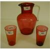 Image 1 : A Cranberry Glass Jug, and two beakers (3) £100 - 120...
