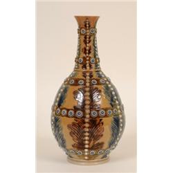 A Doulton Lambeth Vase, with acanthus leaf and bead decoration in the style of Tinworth, 28.5 cm...