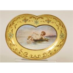 A Coalport Kidney Shaped Cabinet Dish, painted a putto floating on a lily pad, 14.5 cm  See illus...