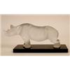 Image 1 : A Lalique Frosted Glass Rhinoceros, on a black rectangular base, with etched signature, 13 cm  Se...