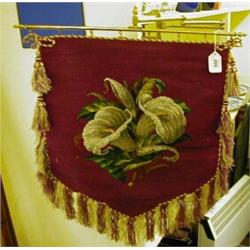 A Victorian Brass Adjustable Screen, with a woolwork and beadwork floral panel £50 - 80...